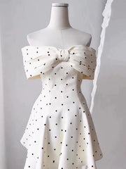 Cute A line Off The Shoulder Black Polka Dots Short Satin Formal Homecoming Dresses Party Graduation Dress Hoco Dresses DH2772