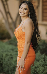 Orange V Neck Slit Prom Dress Long Evening Dress SH708