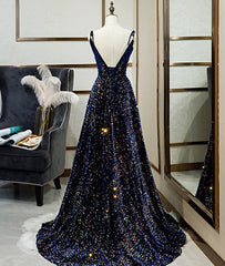 Sparkly Long A-line Lace Up Back Evening Prom Dresses Party Dress HZ0319