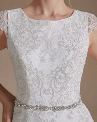 Lace Cap Sleeve Sheer Back Mermaid Wedding Dress