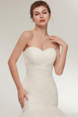 Long Lace-Up Sweetheart Mermaid Ivory Wedding Dress with Train