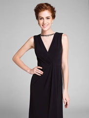 Mermaid / Trumpet Mother of the Bride Dress Little Black Dress Jewel Neck Floor Length Chiffon Sleeveless No with Crystals Side Draping