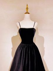Simple black long prom dress, black evening dress