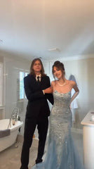 Vintage Shiny Blue Sequin Prom Dress Mermaid Evening Dress Long Formal Dress HZ1024
