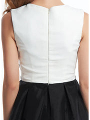 A-Line Mother of the Bride Dress Color Block V Neck Ankle Length Chiffon Taffeta Sleeveless with Criss Cross Beading