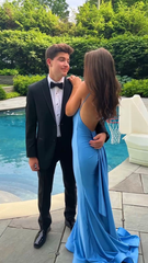 Sexy Blue Mermaid Prom Dresses,Open Back Long Evening Party Dress SH666