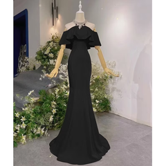 Pink Vintage Off The Shoulder Long Mermaid Prom Dress，Elegant Evening Dress SH642