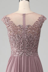 A-line Beaded Chiffon Round Neck Maxi Mother of the Bride Dress