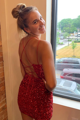 Sheath Royal Blue Sequins Short Homecoming Dress with Criss Cross Back SH698