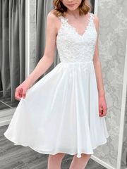 Ivory Chiffon Lace Short Prom Dress, Ivory Homecoming Dress HD0157