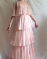 Modest High Neck A-Line Chiffon Layers Elegant Long Formal Party Dress, HZ0319