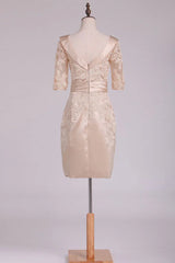 Sheath Cowl Neck Half Sleeve Satin Applique Mother Of The Bride Dresses