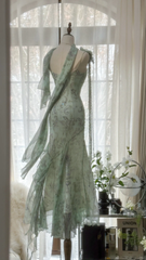 Retro Gorgeous Spaghetti Strap Green Beading Romantic Sparkling Evening Dress Prom Dresses HZ1024
