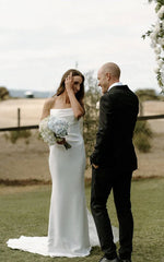 Mermaid Satin Sleeveless Wedding Dress With Sweep Train