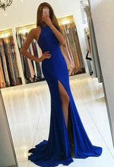 Royal Blue Prom Dress with Slit , Evening Dress, Formal Dresses, Graduation School Party Dance Dress