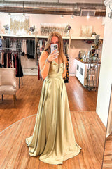 Simple Satin Long Prom Dresses, A-Line Evening Dresses