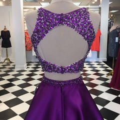 Two Piece Homecoming Dresses Open Back Prom Gowns Crystal Beads