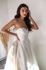 Elegant A Line Sweetheart White Long Bridal Dress with Sweep Train