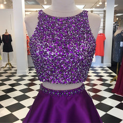 Two Piece Homecoming Dresses Open Back Prom Gowns Crystal Beads