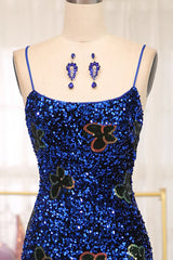 Wholesale Sparkly Royal Blue Lace Up Long Sequined Prom Dress With Slit prom dresses shops