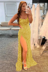 Wholesale Mermaid Glitter Sequins Sexy Gold Backless Long Prom Dress prom dresses shops