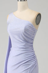 Wholesale Glitter Lilac Mermaid One Shoulder Long Beaded Prom Dress with Shawl prom dresses shops