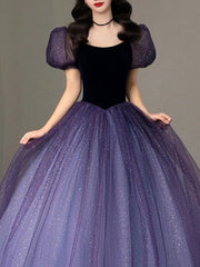 Purple tulle long prom dress, purple tulle formal party dress