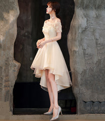Champagne Tulle High Low Prom Dresses, A-Line Party Dresses