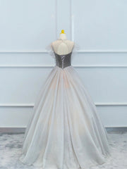 Lovely Velvet and Tulle Floor Length Prom Dress, Gray A-Line Formal Evening Dress