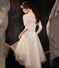 Champagne Tulle High Low Prom Dresses, A-Line Party Dresses