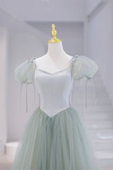 Lovely Tulle Floor Length Prom Dress, A-Line Short Sleeve Evening Party Dress