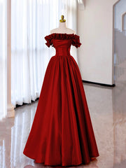 Off the Shoulder Satin Burgundy/Pink A-line Princess Dresses