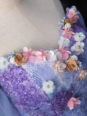 Dreamy Colorful Flowers Purple/blue Prom Dress, Fairy Off the Shoulder A-Line Princess Party Gown