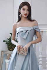 Blue Satin Long Prom Dress, A-Line Evening Dress with Slit