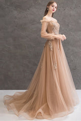 Elegant Tulle Lace Long Prom Dresses, A-Line Formal Evening Dresses