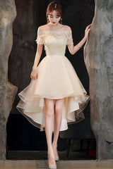 Champagne Tulle High Low Prom Dresses, A-Line Party Dresses