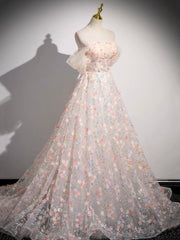 Lovely Three-dimensional Floral Floor Length Prom Dress, Off the Shoulder Evening Party Dress