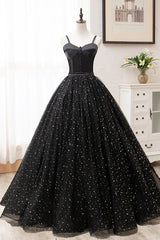 Black Tulle Satin Sweetheart Neck Long Prom Dress, Evening Dress KS7636