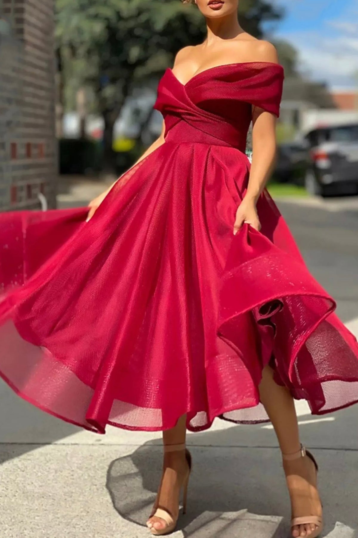 Cute Tulle Short A-Line Prom Dress, Off the Shoulder Evening Party Dress