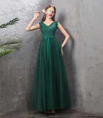 Green Tulle Long Prom Dresses, A-Line Evening Dresses