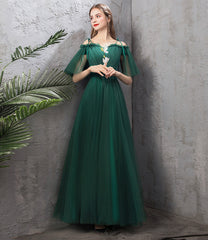 Green Tulle Long Prom Dresses, A-Line Evening Dresses