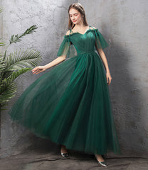 Green Tulle Long Prom Dresses, A-Line Evening Dresses