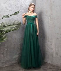 Green Tulle Long Prom Dresses, A-Line Evening Dresses