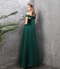 Green Tulle Long Prom Dresses, A-Line Evening Dresses
