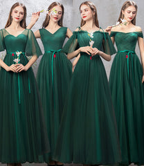 Green Tulle Long Prom Dresses, A-Line Evening Dresses