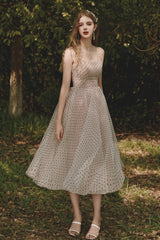 Cute Tulle Short A-Line Prom Dress, Champagne Homecoming Party Dress