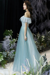 A-Line Tulle Long Prom Dress, Off the Shoulder Evening Dress