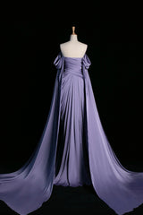 Purple Satin Long Prom Dress, Beautiful Off the Shoulder Evening Party Dress