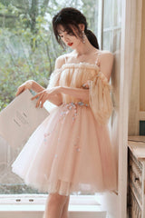 Pink Tulle Short Prom Dresses, A-Line Puffy Tulle Homecoming Dresses