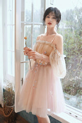 Pink Tulle Short Prom Dresses, A-Line Puffy Tulle Homecoming Dresses